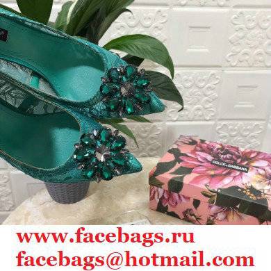 Dolce  &  Gabbana Heel 10.5cm Taormina Lace Pumps Green with Crystals 2021